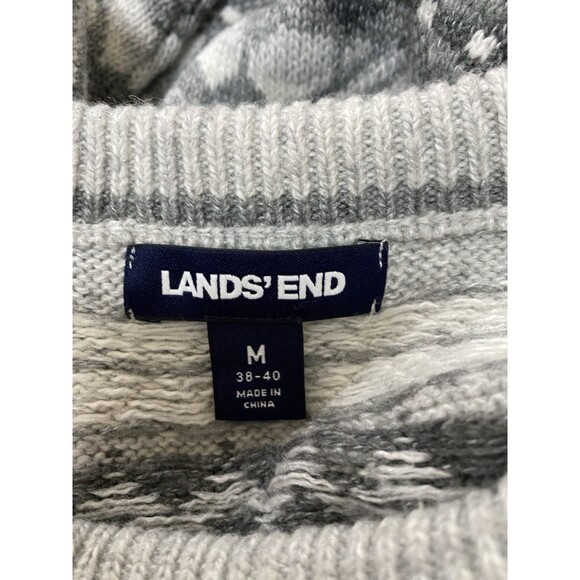 Lands End Lighthouse Fair Isle Sweater Size M Gray Snowflakes Cotton Wool - Picture 3 of 5